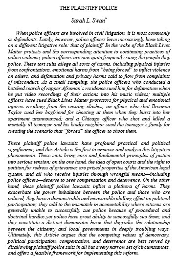 Thrilled to join the happy chorus #newlawrevarticles and announce that my latest article “The Plaintiff Police” will be forthcoming in <a href="/YaleLJournal/">The Yale Law Journal</a> - will post to SSRN soon but here is the abstract in the meantime! 👇