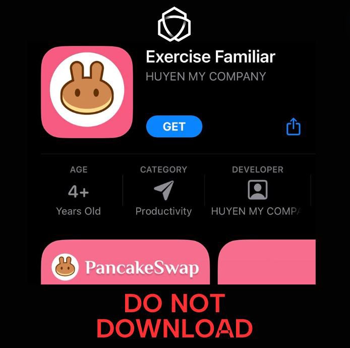 🚨 SECURITY ALERT 🚨 

A fake <a href="/PancakeSwap/">PancakeSwap</a> app has made its way to the Apple <a href="/AppStore/">App Store</a>.

In Canada, it is displayed as 'PancakeSwap' while in other countries, it shows up as 'Exercise Familiar.'

Users are strongly advised to transact ONLY on official platforms!