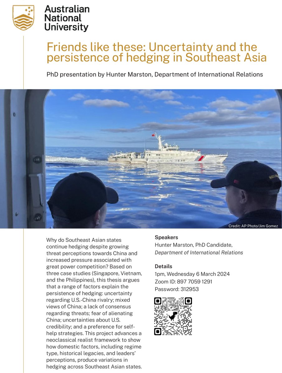 Hunter Marston (@hmarston.bsky.social) (@hmarston4) on Twitter photo Next week I will be giving a final presentation of my PhD research on hedging in SE Asia. For anyone interested, this (online only) event is open to the public so feel free to join <a href="/ANUBellSchool/">ANUBellSchool</a> on Wed. March 6 at 1 PM AEST (March 5 at 9 PM EST). Details below: Next week I will be giving a final presentation of my PhD research on hedging in SE Asia. For anyone interested, this (online only) event is open to the public so feel free to join <a href="/ANUBellSchool/">ANUBellSchool</a> on Wed. March 6 at 1 PM AEST (March 5 at 9 PM EST). Details below:
