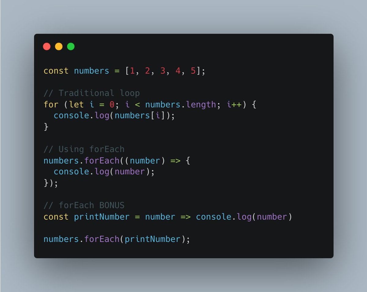 dale_nguyen's tweet image. 🚀#DevTip: If you don&apos;t care about index number and don&apos;t feel like using traditional for loop, try `forEach`!

Both approaches achieve the same outcome, but the forEach method offers several advantages:

- It requires less code.
- Easier to understand and modify logic.