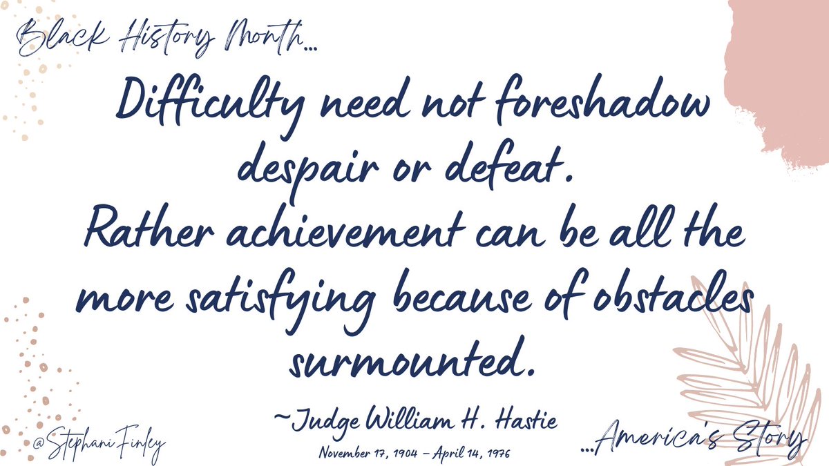 StephaniFinley's tweet image. William Henry Hastie, graduate of Amherst College/Harvard Law School, was the 1st AA federal judge (Virgin Islands District Court/1937). In 1946, he became the Virgin Islands' 1st AA Gov &amp;amp; in 1950, was appointed the 1st AA federal appellate judge (3rd Cir Court of Appeals) #BHM