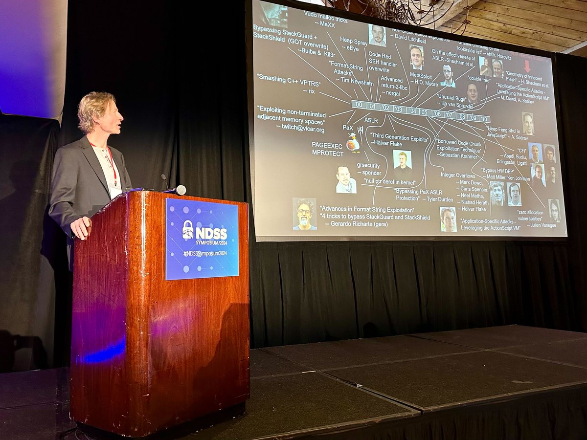 NDSSSymposium's tweet photo. Day 2 of  #NDSSSymposium2024 kicked off with Professor Herbert Bos'  keynote "Corruption of Memory: Those who don’t know history are doomed to repeat it." https://t.co/dvHcc4K0qK