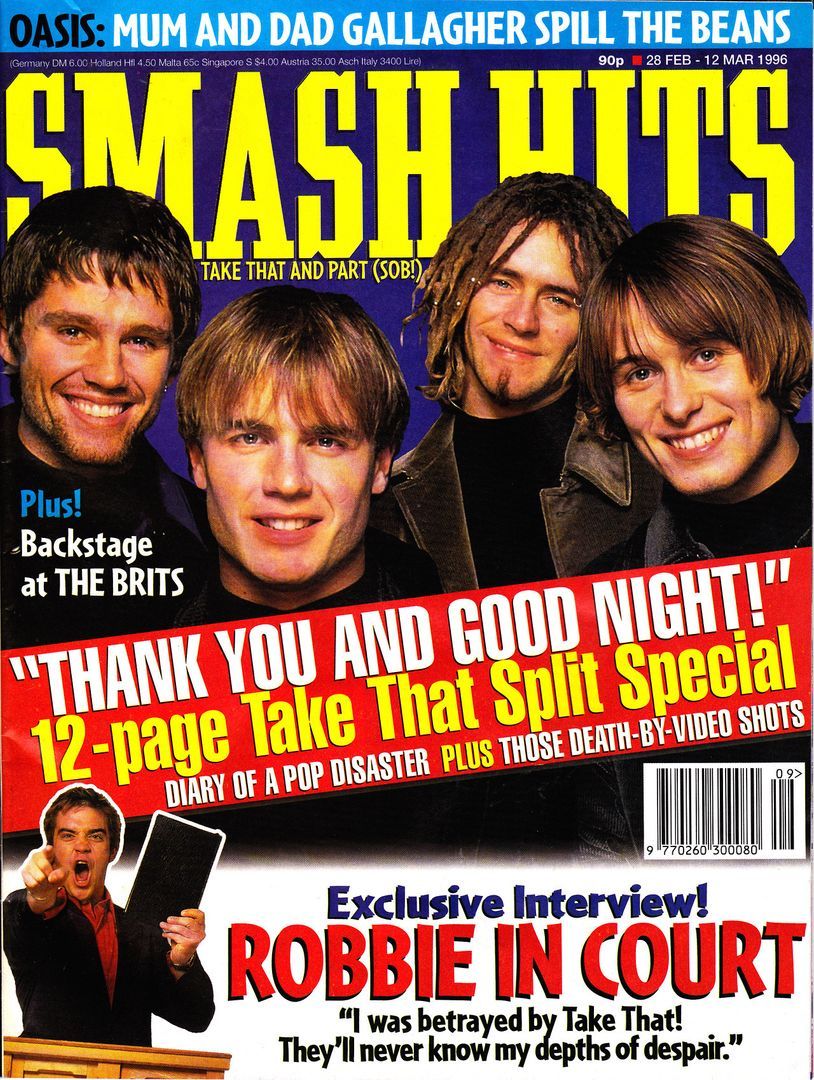 🎵 Smash Hits 🎵
Feb 28 to March 12
1996
Featuring Take That