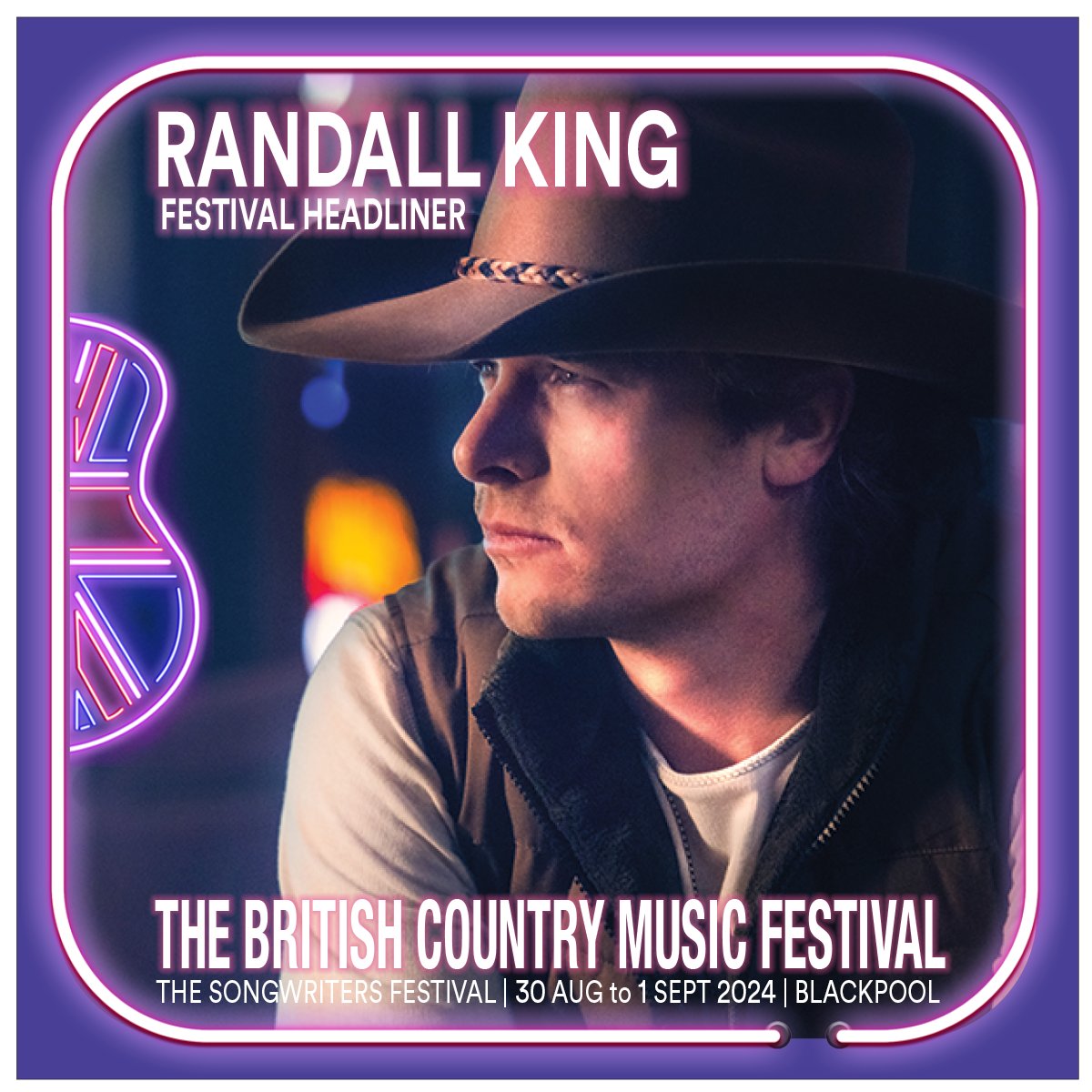 RANDALL KING takes the Saturday night headline slot at The British Country Music Festival 2024! With over 170+ million career streams to his name the 2023 Music Mayhem Magazine &amp; 2022 Pandora &amp; Country Now Country Artist to Watch will take centre stage in the Empress Ballroom