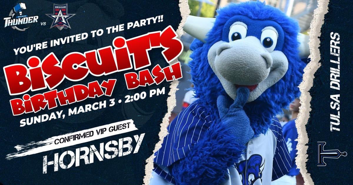 bestechlmascot's tweet image. Traveling from across Oklahoma into the Lone Star State and joining my VIP Guest List… help me give a Big HOWDY welcome to @HeyHornsby of the @TulsaDrillers! #firsttimevisit #birthdayparty #daysaway #youreinvited 

🎟️ fevo.me/biscuitthebull…