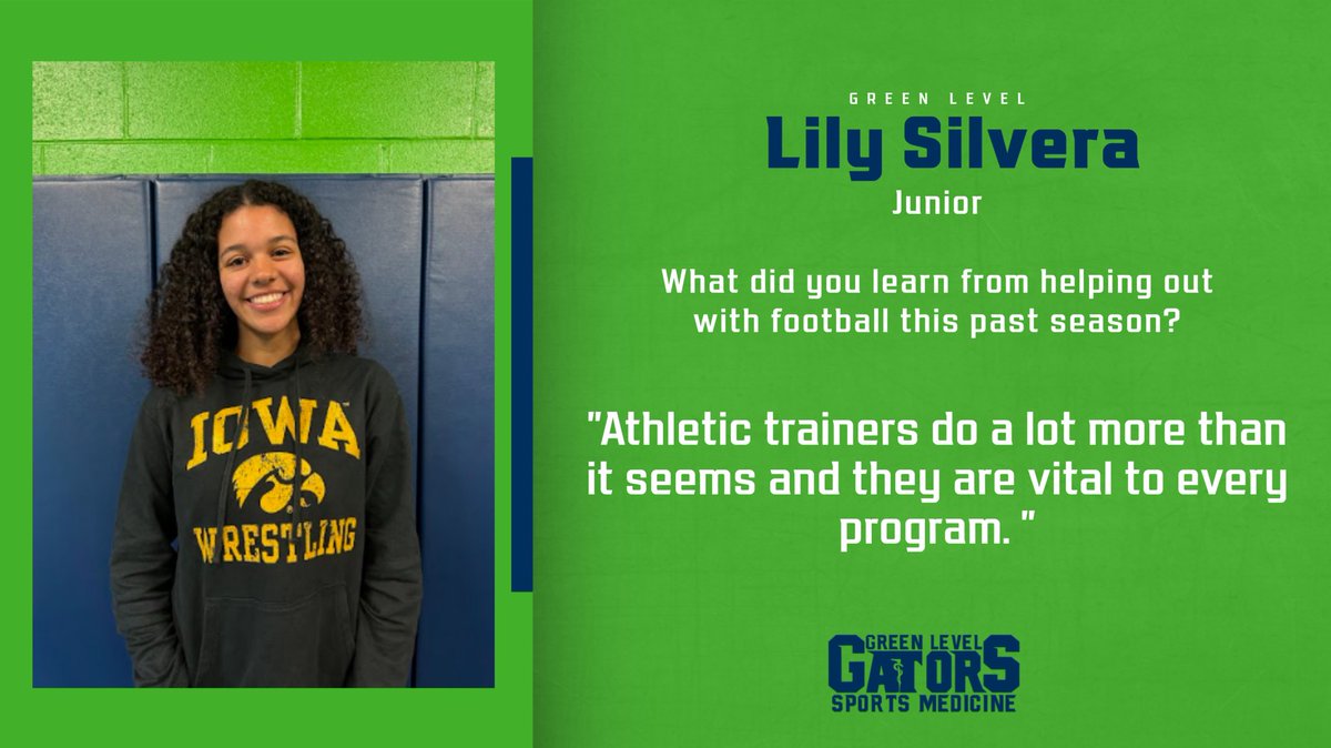 Meet Lily, a SM3 student at GLHS! Lily was one of the interns this past fall for football &amp; she learned that athletic trainers do more than it seems &amp; that they are very important to programs. She also sees herself going into physical therapy or athletic training in the future!