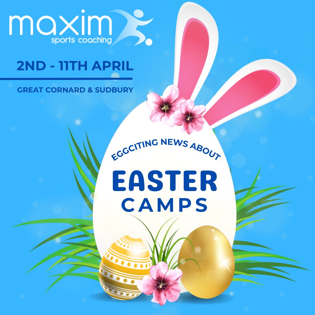 🐣EASTER CAMPS - COMING SOON!🐰
We will be launching our Easter Camp programme next week including a new venue and lots of new style activity days &amp; HAF funded places  - it’s very EGGCITING! 🤩

#sudburysuffolk #sudburysuffolkuk #greatcornard #cornard #maximsportscoaching