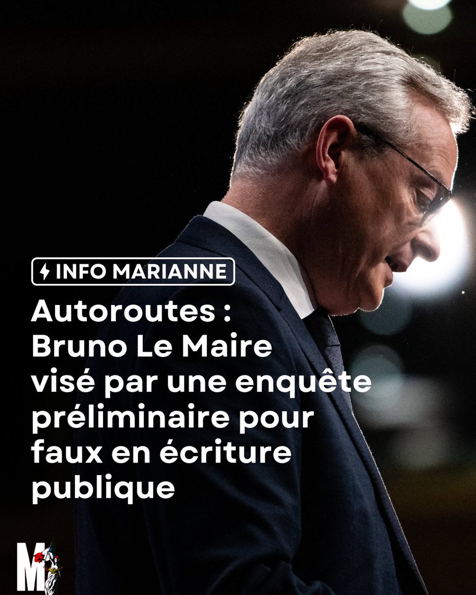 MarianneleMag's tweet image. ⚡️ Info Marianne. Une enquête préliminaire pour faux en écriture publique est en cours au parquet de Paris, visant le ministre de l’Économie, @BrunoLeMaire, et la secrétaire générale du gouvernement, Claire Landais. #autoroutes