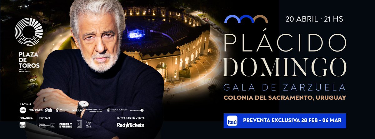 PLÁCIDO DOMINGO EN LA PLAZA DE TOROS
Preventa exclusiva con Itaú a través de RedTickets del 28/2 al 3/3

Gala de Zarzuela histórica en el Real de San Carlos
Un show único y exclusivo, en un entorno incomparable.

🗓️ 20 de abril a las 21 horas