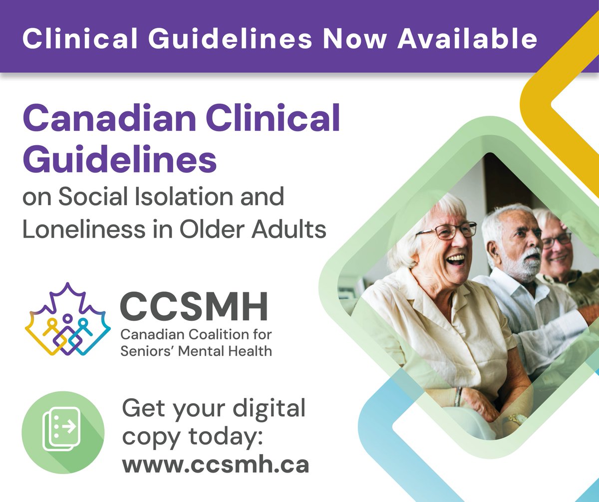 They’re here! The first-ever Canadian clinical guidelines on addressing social isolation & loneliness among older adults have launched. Learn more: ccsmh.ca/areas-of-focus… @CAGPsych @CASW_ACTS @CFPJournal @CFPC_e @CdnCaregiving @MHCC_