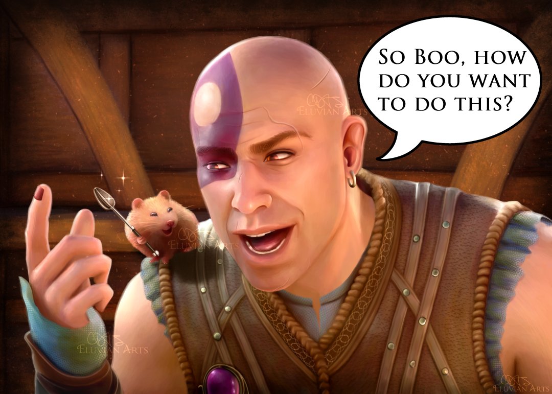 EluvianArts's tweet photo. ⚔️ Minsc & Boo, Timeless Heroes 🐹
This art piece created especially for my obtaining of Matt Mercer's autograph. 🍻
#Minsc #MinscAndBoo #BG3 #BaldursGate #CriticalRole #FanArt #HowDoYouWantToDoThis https://t.co/7MF2FcwmM7