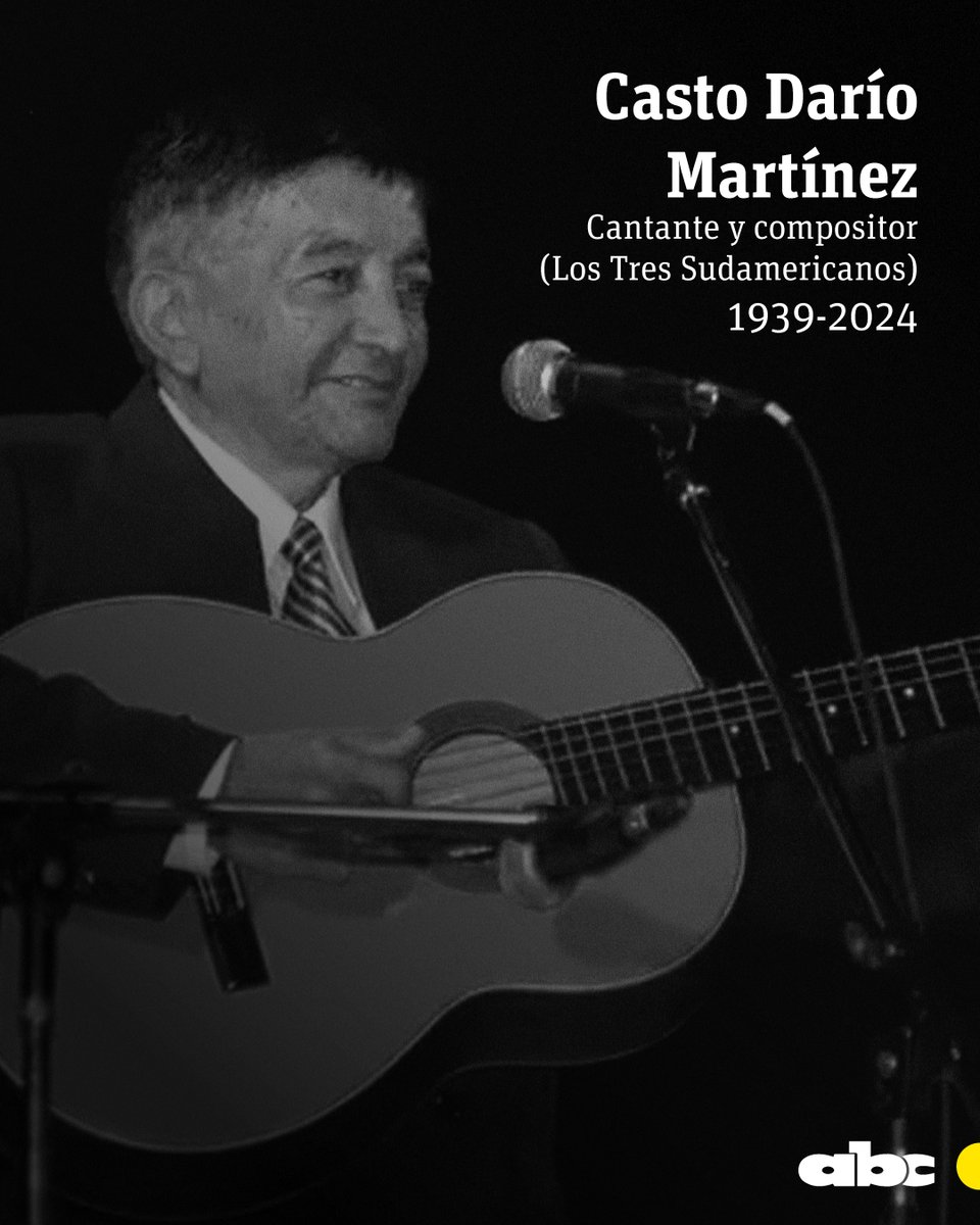 #ABCInmemoriam | Casto Darío Martínez falleció tras haber estado hospitalizado por problemas de salud. 

El cantante y compositor fue parte del reconocido grupo paraguayo Los Tres Sudamericanos.

⭕️Recibí las noticias en WhatsApp: whatsapp.com/channel/0029Va

abc.com.py/espectaculos/m…