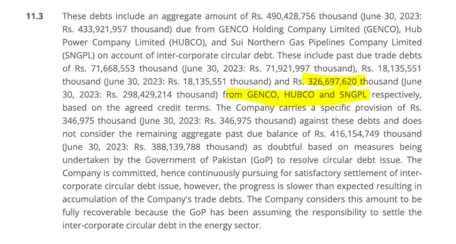 PSO is due 326 Billion rs from the worst company in PSX that is SNGPL!!