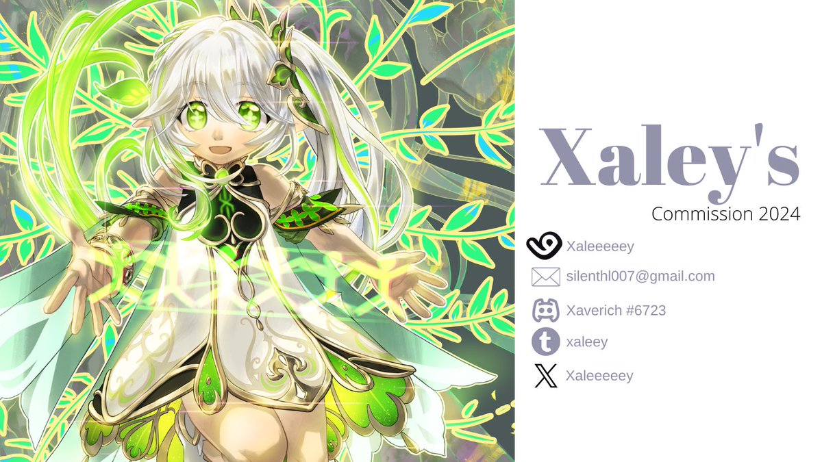 Xaleeeeey's tweet photo. Commission 2024 restarts from now!
[RTs are appreciated] 

Available via VGen here https://t.co/t0ntYkP2BR

You can DM me through this Twitter or Discord (Xaverich)

#commissionopen #commissionsheet #opencommissions https://t.co/DuUmr86r33