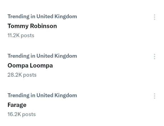 Also trending:
#TommyRobinson, #OompaLoompa and #Farage.

Again, I wonder if there is a connection.