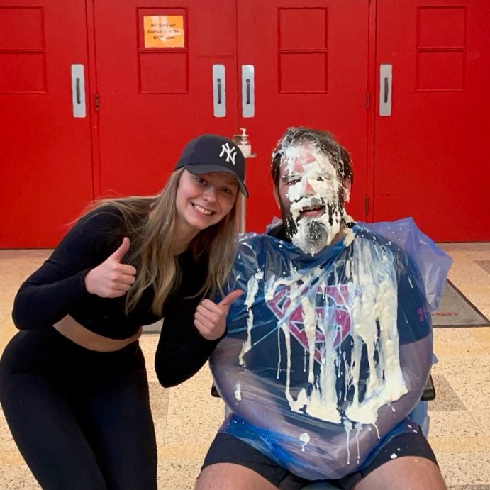 Thanks (?) @kaitlynsutton8 for being the highest bidder at our annual “pie your prof” fundraiser and taking the opportunity to get me good… It was a great time 😑