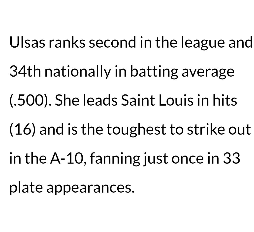 This kid is off to a great start with her college career. <a href="/SLUSoftball/">SLU Softball</a> <a href="/AbbyUlsas/">Abby Ulsas</a> was just named <a href="/atlantic10/">Atlantic 10 Conference</a> Co-Freshman of the Week!! Way to get it done Abby!!!💪🥎