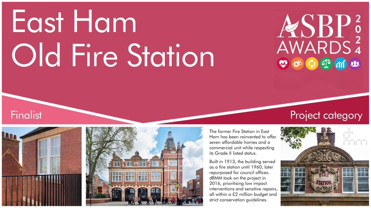 East Ham Old Fire Station has made it to the finals of the #ASBPawards. Read about @dRMMArchitects’s sympathetic repurposing of this historic building: asbp.org.uk/asbp-news/meet…. Join us on Thursday at #HealthyBuildings2024 to see if this is a winner in the Project category!