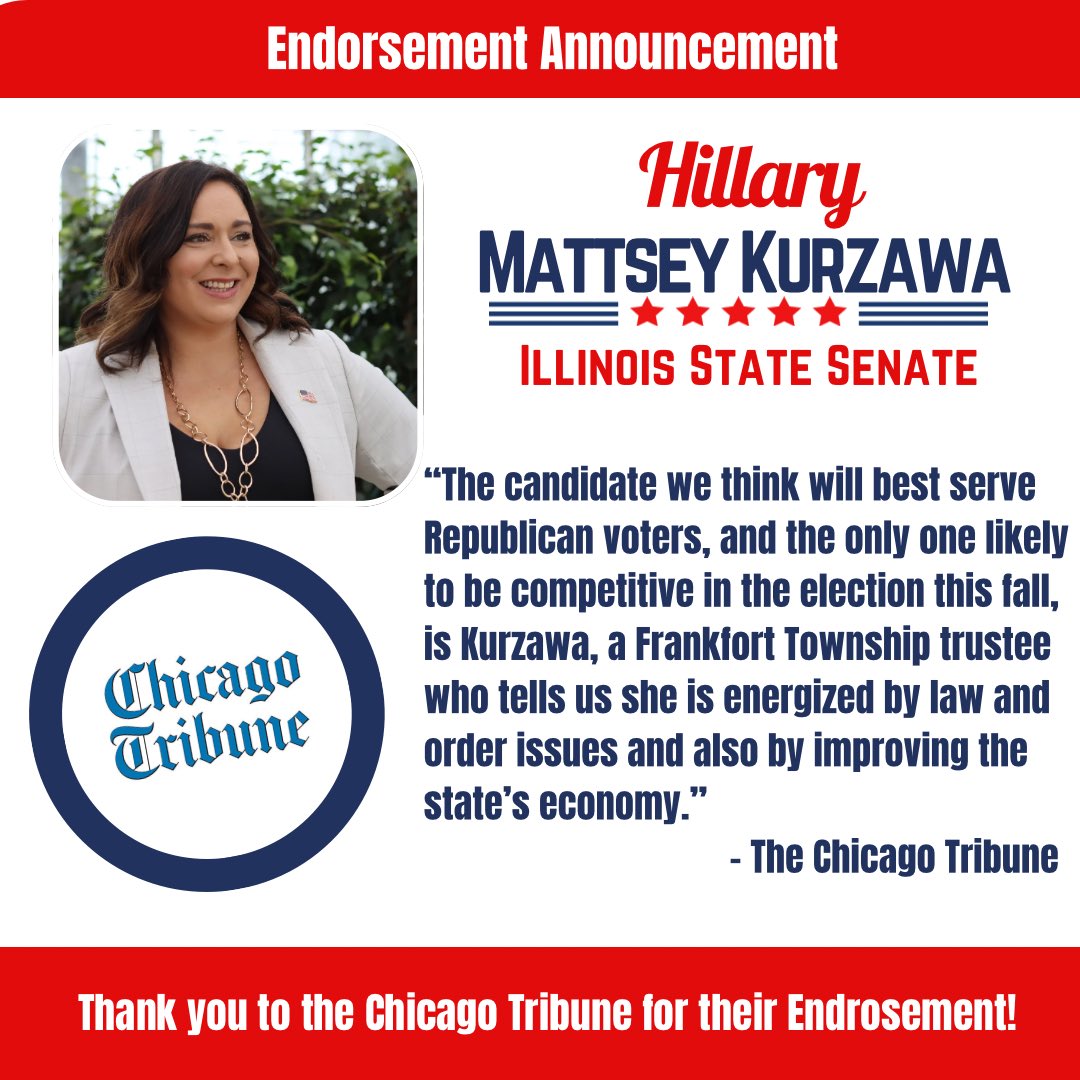 Hillary4IL's tweet image. Thank you to the #ChicagoTribune for their endorsement!  #twill #TheRightHillary #RepublicanPrimary #IllinoisStateSenate  #Countryclubhills #frankfortillinois #frankfortsquare #matteson #Mokena #NewLenox #hazelcrest #homewood #joliet #lockportillinois #oakforest  #OrlandHills…