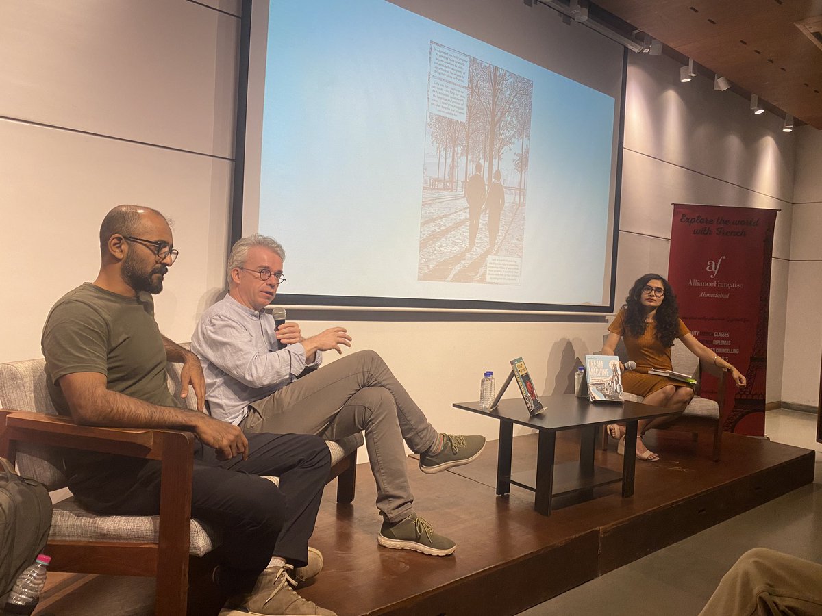 #TodayInAhmedabad | Thought provoking discussion during the book launch & panel discussion on A.I. and the real world with the creators of “Dream Machine”, Appupen and co-writer Laurent Daudet. 

Félicitations @afahmedabad pour le succès de cette #NuitDesIdées !