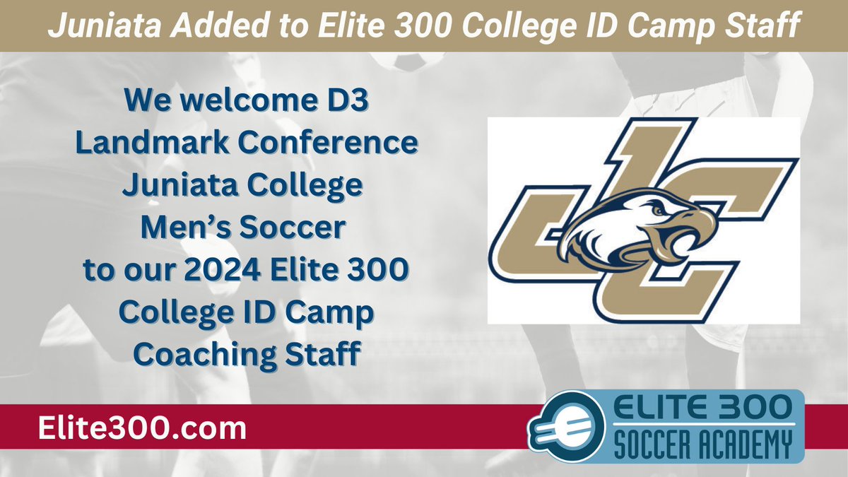 CAMP COACHING STAFF ANNOUNCEMENT: We’re excited that Juniata College Men’s Soccer will participate in our ID Camps this June (2 BIG Sessions)!  Register at Elite300.com &amp; get excited for Elite 300 College ID Camp at Swarthmore (PA) – our 25th year.