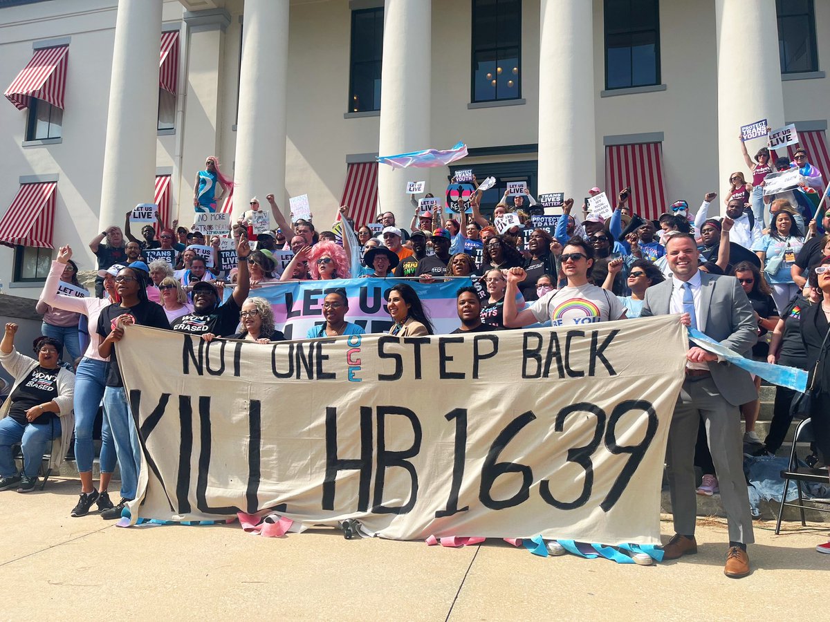 Hundreds of transgender Floridians & allies gathered for the #LetUsLive March today in Tallahassee — protesting the Trans Erasure Bill and multi-year attacks on the existence of trans people. Thank you to the grassroots leaders across the state who made this march possible! 🏳️‍⚧️