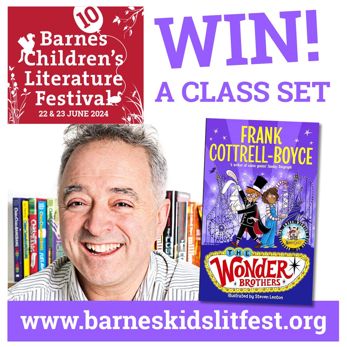 #WIN! Bookings for our #FREE London Primary Schools Programme are now open and we're celebrating with this gigantic giveaway! Win a class set (30 books) of #TheWonderBrothers by <a href="/frankcottrell_b/">Frank Cottrell-Boyce</a>! Like, follow, RT &amp; tag a pal by 4.00pm 3/3. Ts &amp; Cs on site barneskidslitfest.org/schools/