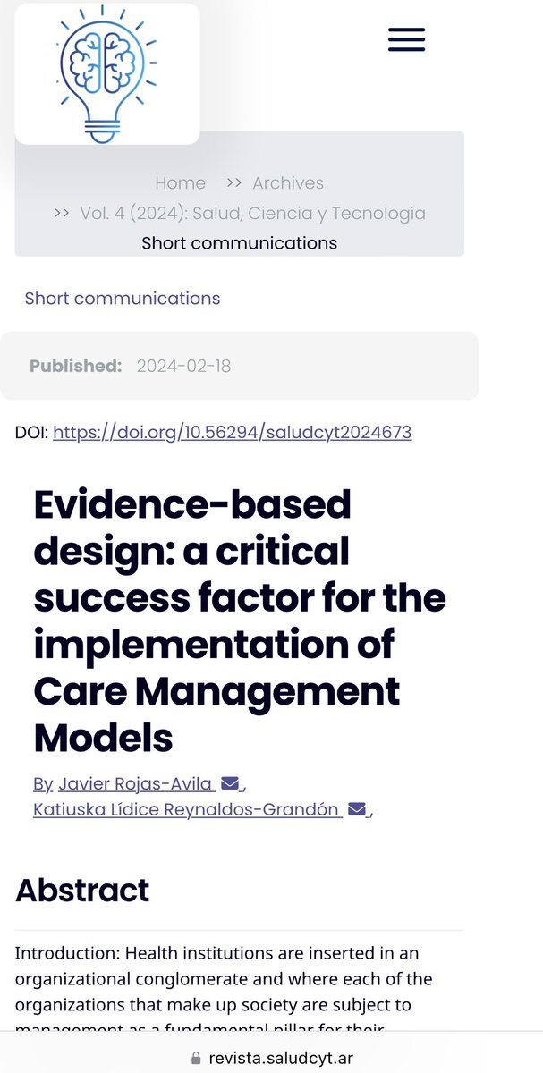 Compartimos  la publicación realizada por nuestro docente Javier Rojas, la cual se titula: Diseño basado en la evidencia: un factor crítico de éxito para la implementación de modelos de gestión del cuidado. dx.doi.org/10.56294/salud…