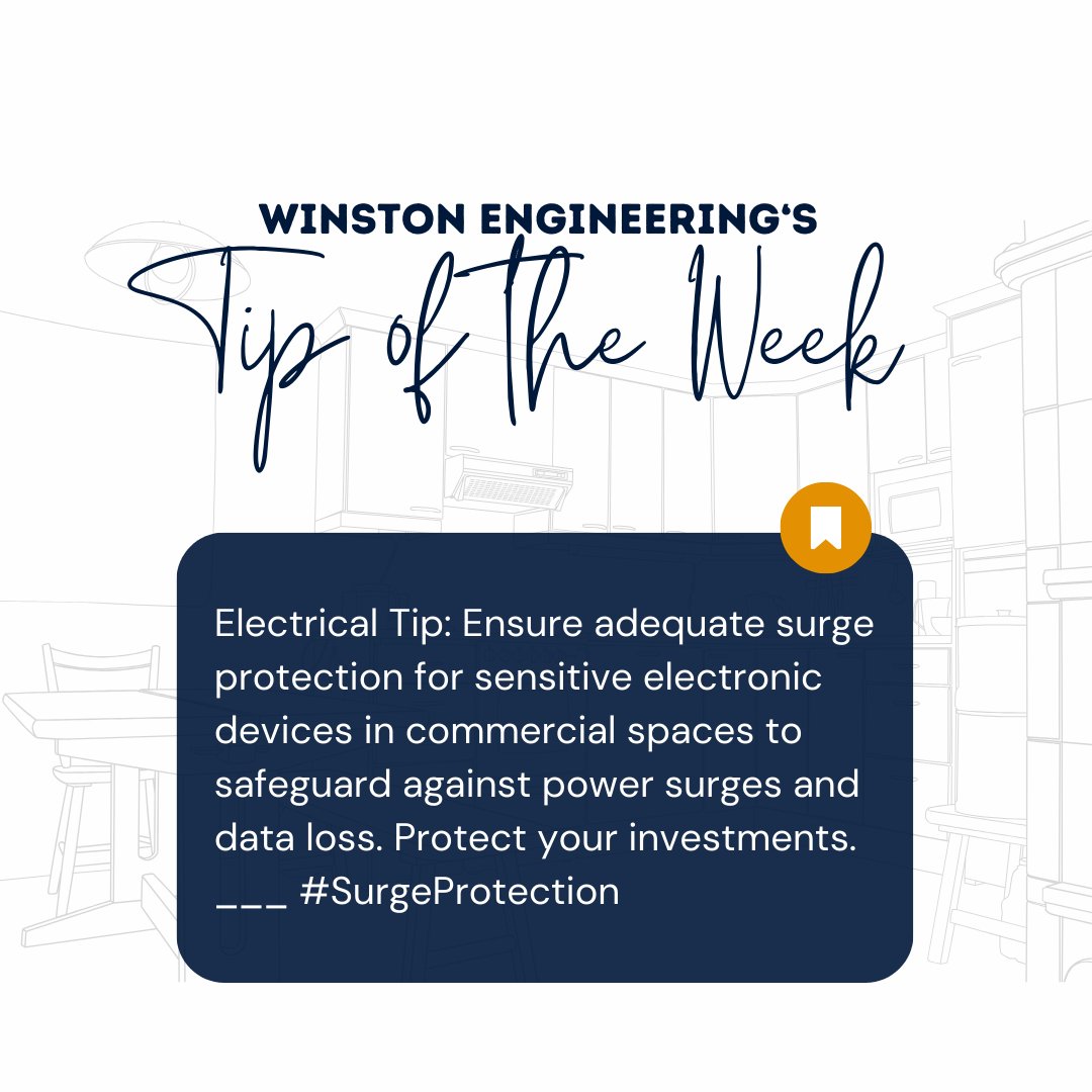 Winston_Eng_Inc's tweet photo. Electrical Tip: Ensure adequate surge protection for sensitive electronic devices in commercial spaces to safeguard against power surges and data loss. Protect your investments. #SurgeProtection https://t.co/VsHwsqzJoG