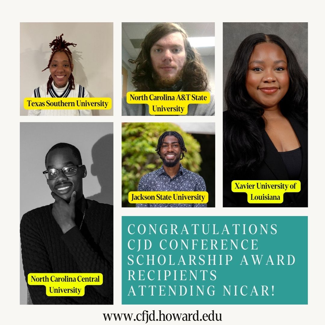 Congratulations to the recipients of the CJD Conference Scholarship Award to attend the @IRE_NICAR data journalism conference in Baltimore next week! The students represent @NCCU, @TexasSouthern, @ncatsuaggies, @JacksonStateU and @XULA1925.