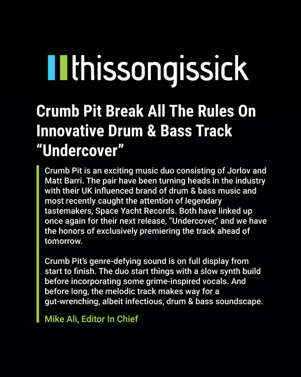Crumb Pit’s upcoming release has been featured on <a href="/thissongissick_/">thissongissick</a>

Undercover is OUT on Space Yacht Records February 29th

More Here: 
thissongissick.com/post/premiere-…