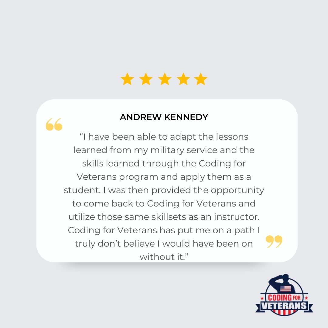 We love to hear it!😍 codingforveterans.com/us-home/ #TechForAllVets #Veterans #OnlineLearning #CareerBoost #TechSkills #TechStability #Coding #Military
