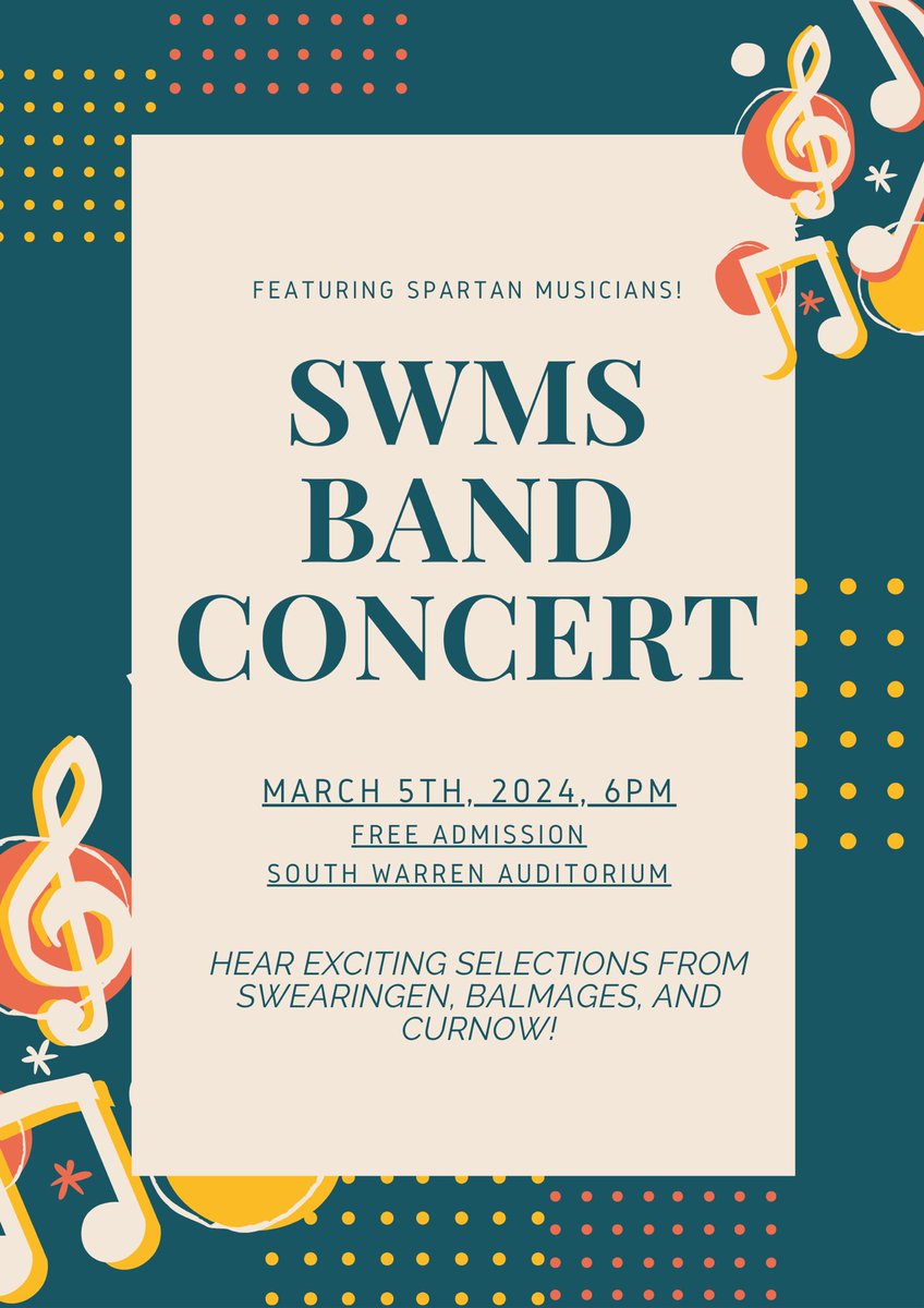 SWMS_Band's tweet image. This Tuesday, March 5th at 6pm. Be there for SWMS Bands’ first concert of 2024! 🎶🩶⚔️