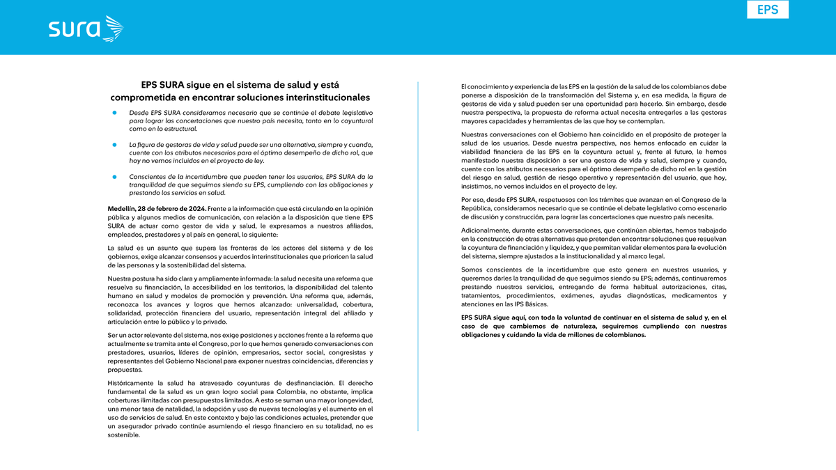 📲 Sobre la noticia que está circulando en medios de comunicación, nos permitimos compartir nuestra postura: