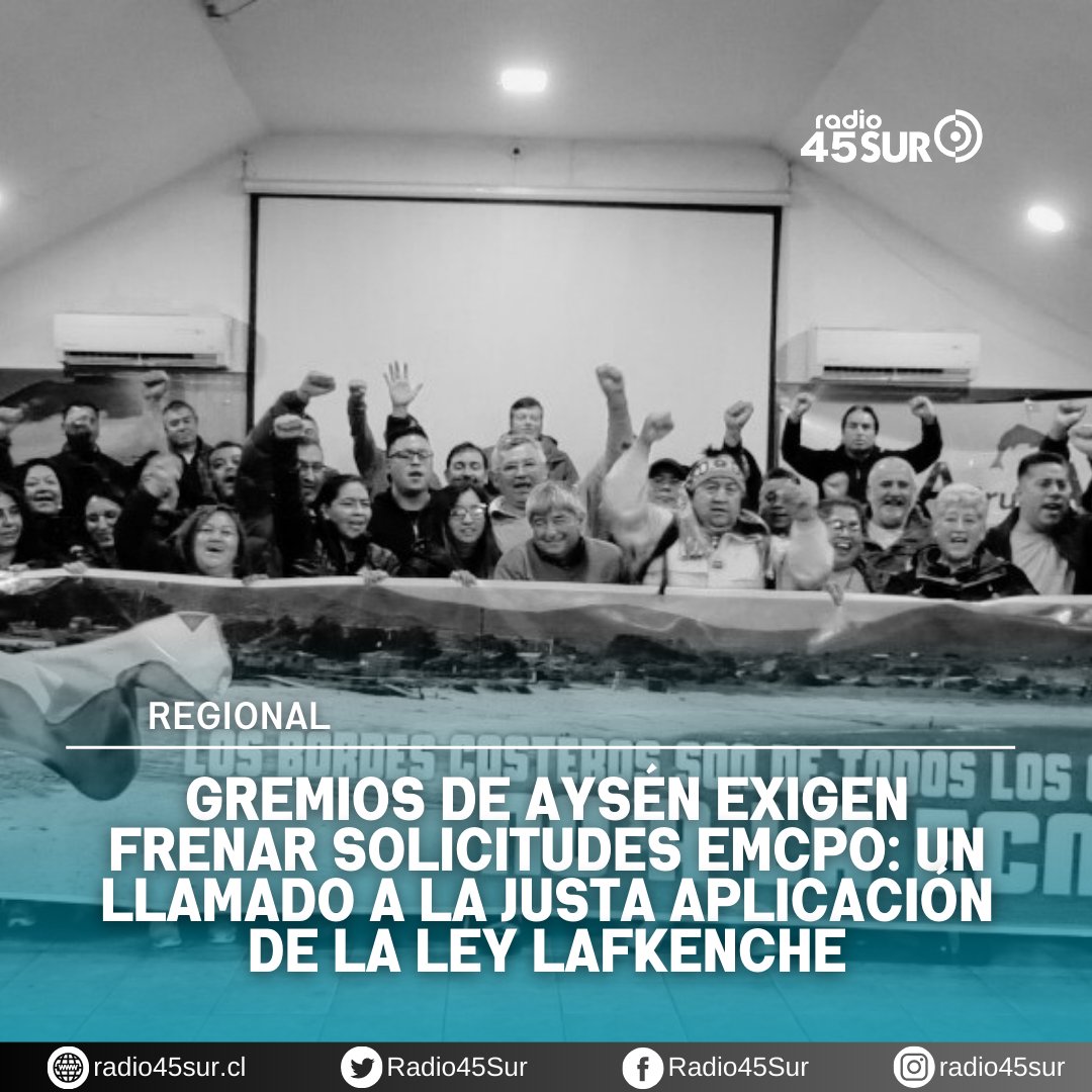 Radio45Sur's tweet photo. Gremios de Aysén exigen frenar solicitudes EMCPO, expresando su rechazo hacia la solicitud de las Espacios Marítimos Costeros.
Lee toda la nota aquí:
👇👇👇
https://t.co/yWEdqdgM5v
#empco #LeyLafkenche #regional #sindicatos #aysen #pesca #pescadores https://t.co/wUt1yRR5U4