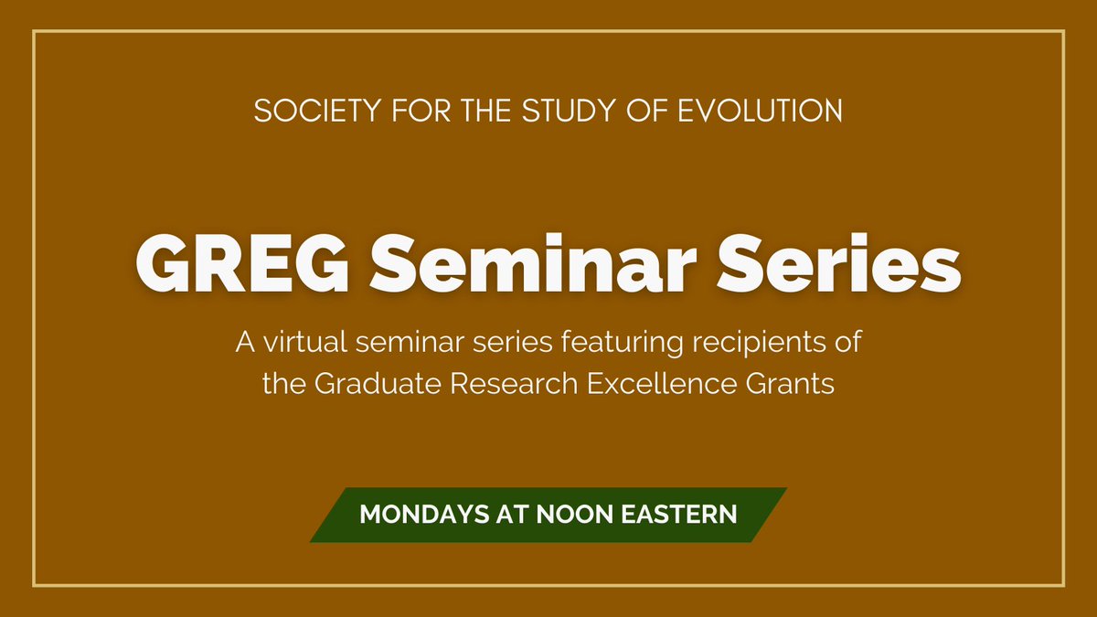 The GREG Seminar Series returns this Monday March 4!

Recipients of the 2022 GREG R.C. Lewontin Early Awards will present their research every Monday 12:00 - 1:00 pm Eastern time. Our first speaker is Robin Waterman from Michigan State University. evolutionsociety.org/meetings/greg-…