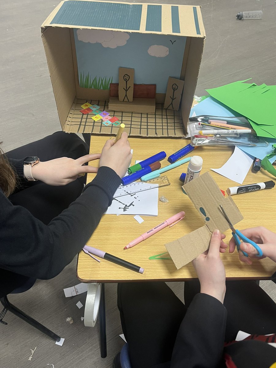 MCADrama's tweet photo. Fantastic creativity being demonstrated by Year 11 this afternoon - shoebox stage models of key Blood Brothers scenes! Can’t wait to see the finished products next week! ✨ https://t.co/9REro3Ivs3