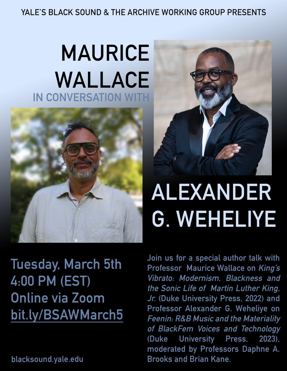 I’ll be in conversation with Maurice O. Wallace, Daphne A. Brooks, and Brian Kane on Tuesday, March 5 at 5pm on Zoom: bit.ly/BSAWMarch5