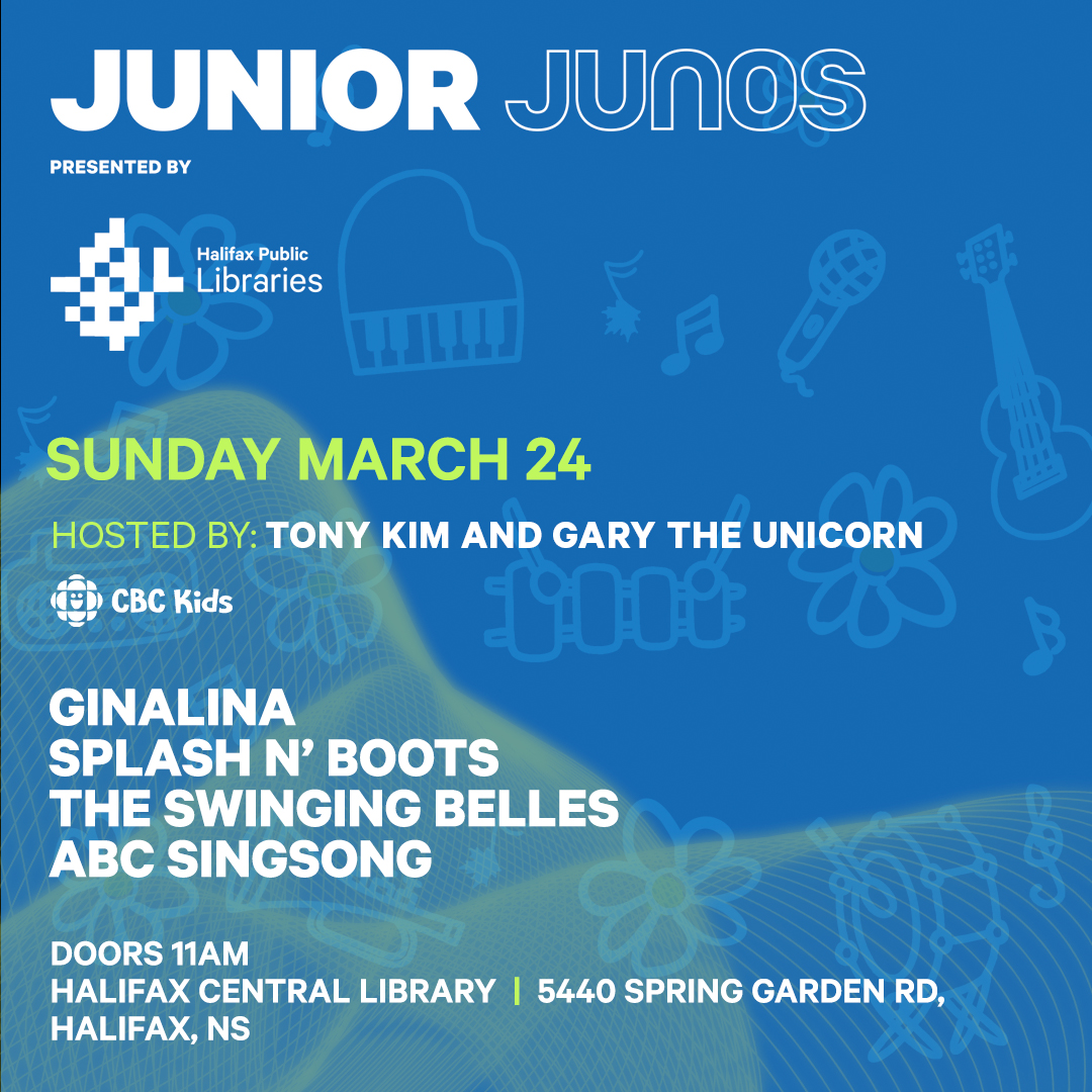 The JUNO Awards (@thejunoawards) on Twitter photo Fun for the whole family! Join Children’s Album of the Year nominees Ginalina, @SplashnBoots, @SwingingBelles, and <a href="/abcsingsong/">ABC Singsong</a> at Junior JUNOS Presented by <a href="/hfxpublib/">Halifax Public Libraries</a>! Hosted by <a href="/CBCKids/">CBC Kids</a>’ Tony Kim and Gary the Unicorn.
Visit junoawards.ca/events for tickets. Fun for the whole family! Join Children’s Album of the Year nominees Ginalina, @SplashnBoots, @SwingingBelles, and <a href="/abcsingsong/">ABC Singsong</a> at Junior JUNOS Presented by <a href="/hfxpublib/">Halifax Public Libraries</a>! Hosted by <a href="/CBCKids/">CBC Kids</a>’ Tony Kim and Gary the Unicorn.
Visit junoawards.ca/events for tickets.
