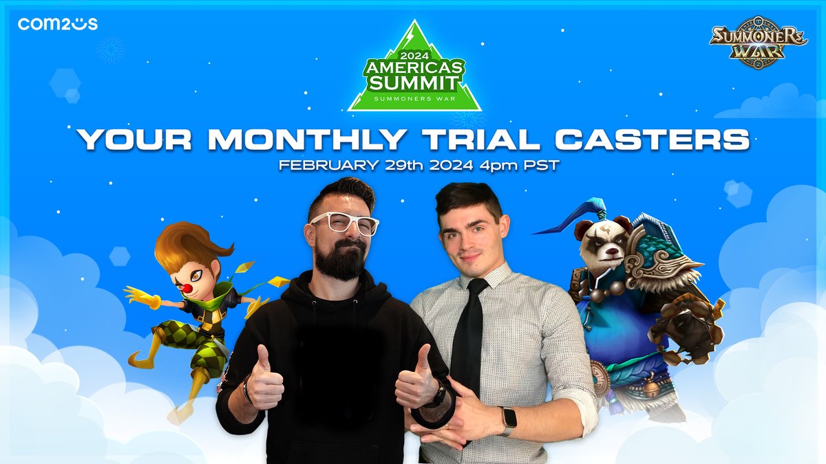 Join Stoic and Evan tomorrow (February 29th) at 4pm PST as they cast February's Trial. You're not going to want to miss this summoners, so catch it all live at twitch.tv/com2ususa

#swc #summonerswar #americassummit