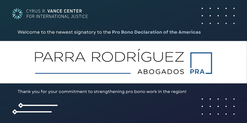 VanceCenter's tweet photo. We're pleased to welcome Parra Rodríguez Abogados in Colombia 🇨🇴 as the newest signatory to the Pro Bono Declaration of the Americas #PBDA.
Thank you to Parra Rodríguez for your commitment to supporting #probono work in the region! https://t.co/QnwJM1fFom