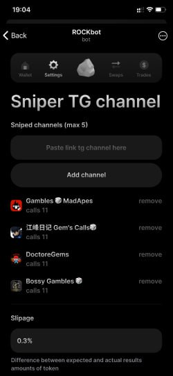 This is Rockbot and its coming to Solana very soon 
Buy shitcoins, snipe callers, swap tokens in the tg web app

Best UI, transaction fee settings to avoid mev bots

Don't sleep on $rock (<a href="/rocktokens/">$ROCK</a>)