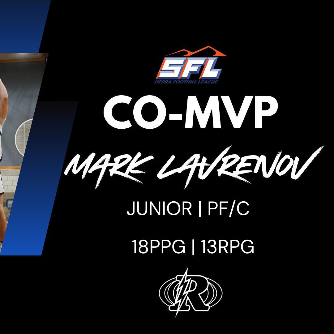Congratulations Mark Lavrenov @marklavrenov_ on your Sierra Foothill League (SFL) Co-MVP selection. Well deserved! Your dominance in the paint and on the boards was sure fun to watch. Keeping working big dog. GREAT things ahead for you! #BoltUp⚡️🏀
