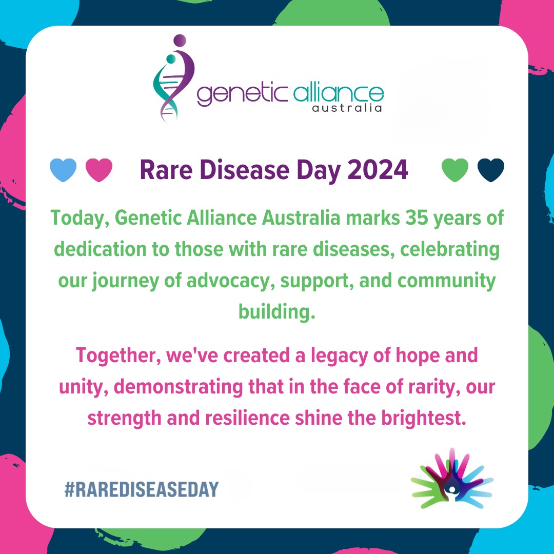 💙 Today, we honor every individual, every family, every support group that's part of our story. You inspire us, drive us, and remind us why our work matters. 
#RareDiseaseDay #35YearsStrong #RareDiseaseDay2024 #LightUpForRare  #geneticallianceaustralia #raredisease