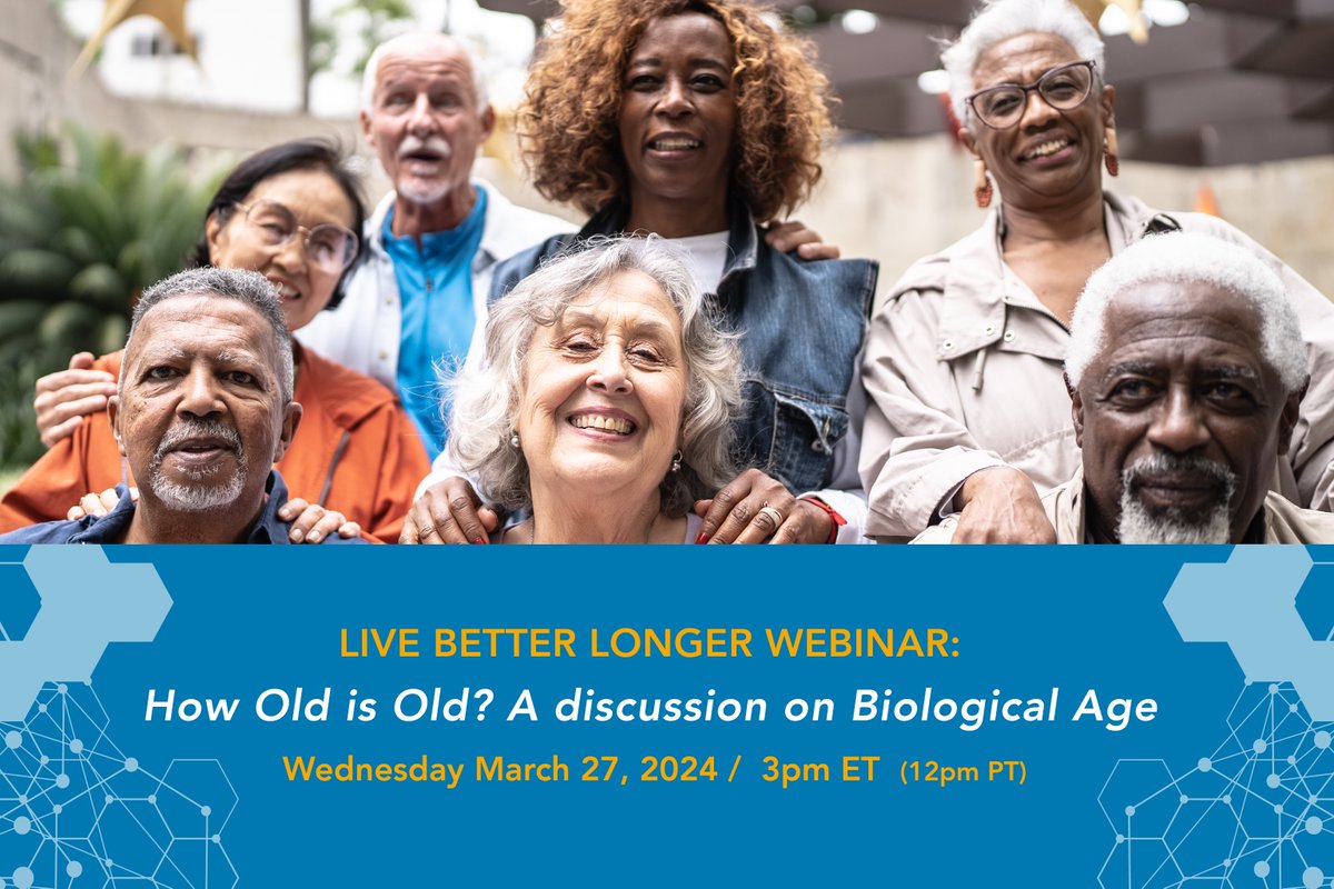 One month away: AFAR and Prevention’s next Live Better Longer webinar, How Old is Old? feat. Senior Scientific Director, @stevenaustad on biological age. Free - Wed 3/27 - 3pm ET.  Learn more & register : ow.ly/JczA50QIq1T
#aging #research #longevity #biologicalage