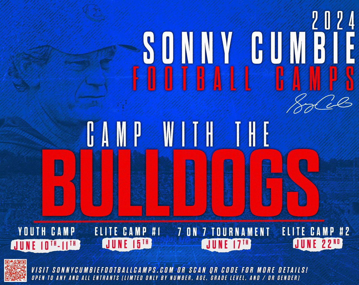 Sign up for Camp below! 

sonnycumbiefootballcamps.com
