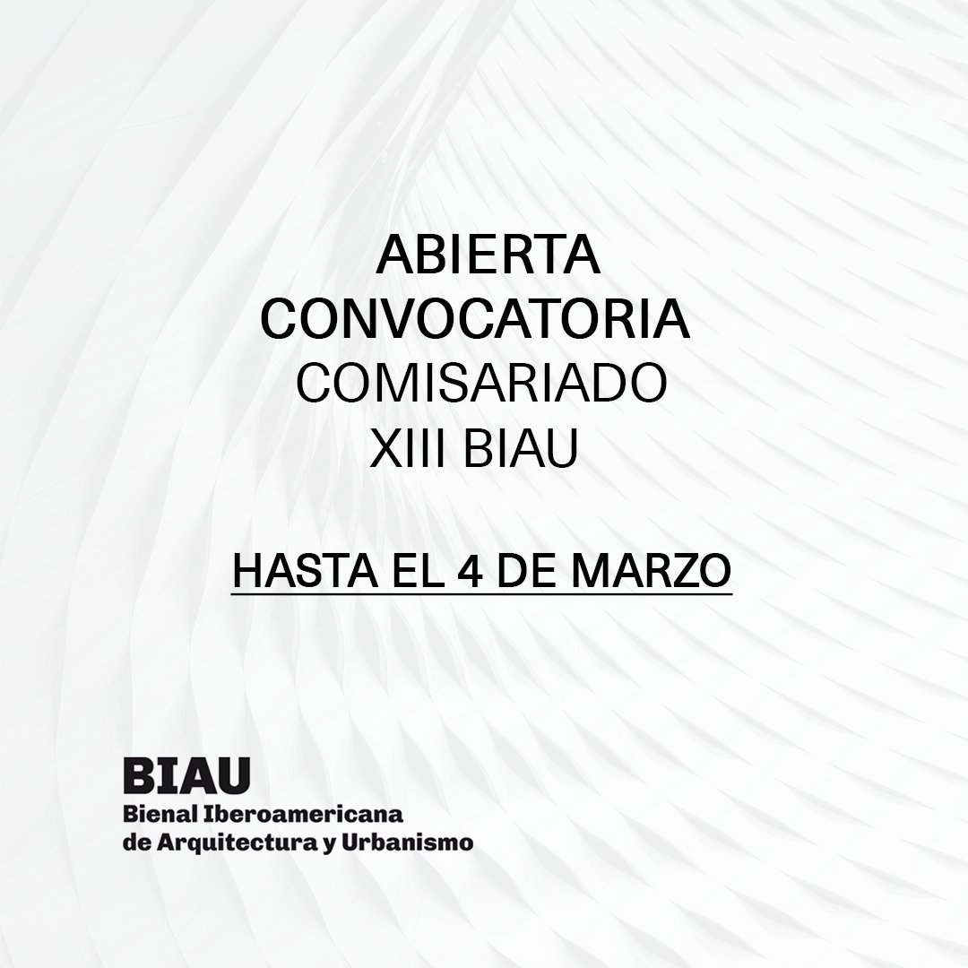 📌 ¡Últimos días!

El próximo 4 de marzo finaliza el plazo para presentar la propuesta de comisariado de la #XIIIBIAU.

Accede al siguiente enlace para conocer todos los detalles de la convocatoria e inscribe tu proyecto 👉 bit.ly/convocatoria_b…