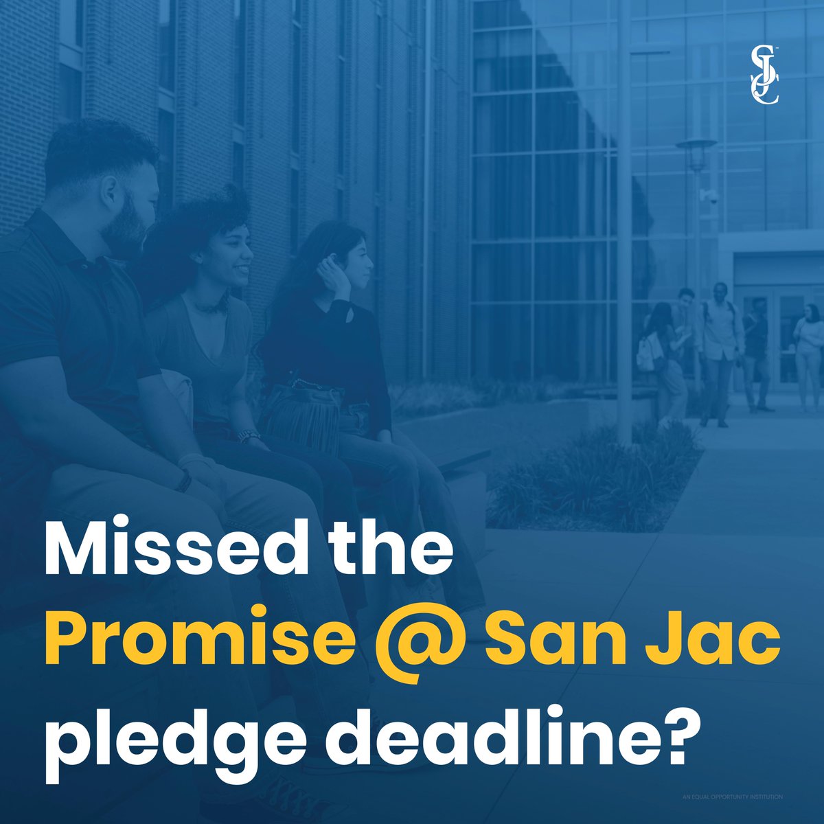 Did you miss the Promise @ San Jac pledge deadline? Don’t worry, we’ve still got you covered! At San Jac, we strive to remove financial barriers so students can meet their educational goals with little to no college debt. Learn more: bit.ly/3OMfJSF