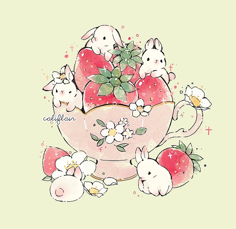 rabbit food fruit no humans strawberry cup flower  illustration images