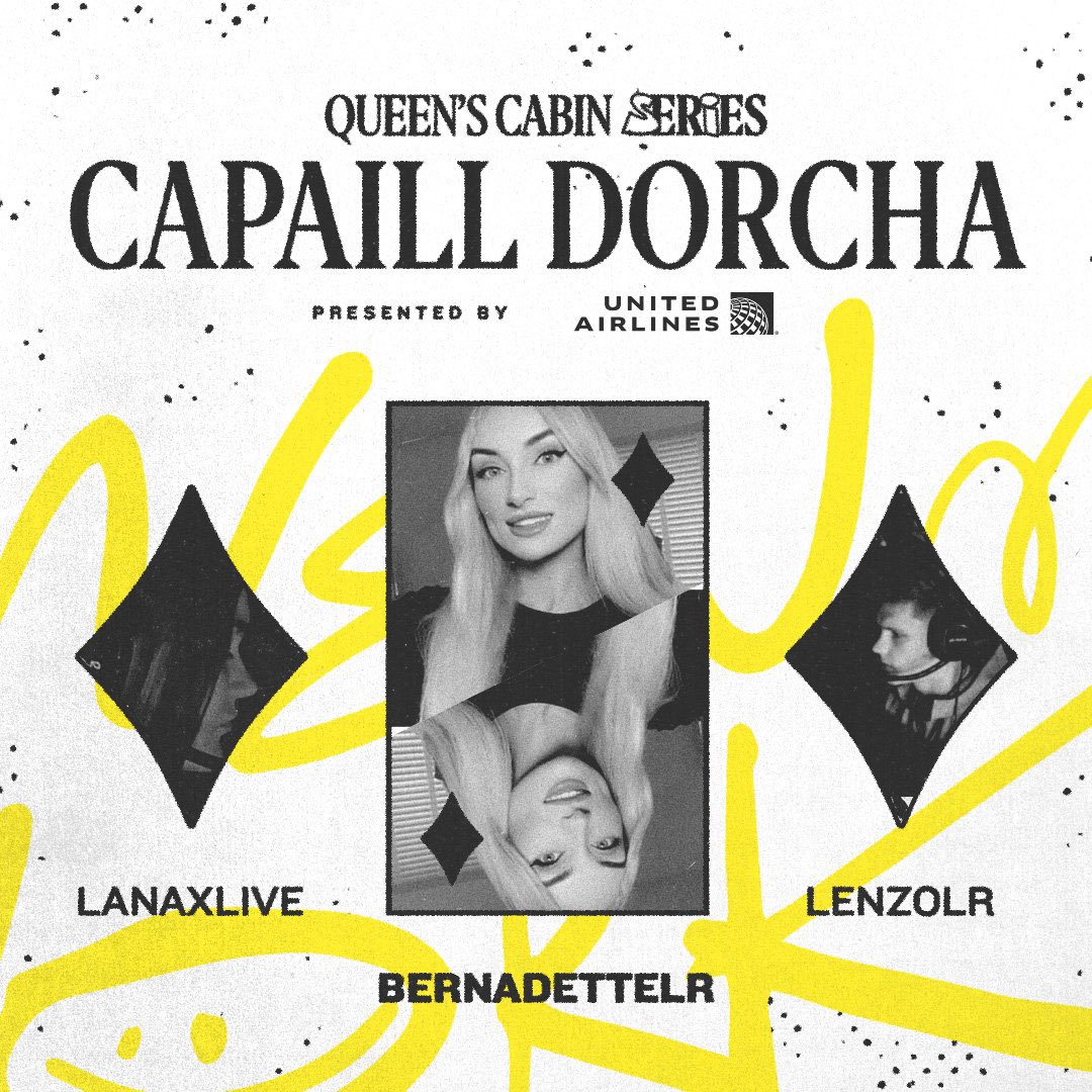 LIVE NOW ‼️ Queen’s Cabin Series tournament presented by <a href="/united/">United Airlines</a> &amp; @Subliners 👑 

Running this w/ <a href="/LenzoLR/">Lenzo🥷</a> &amp; @YTLanax - so excited &amp; grateful for the chance to play in this! ☘️

Twitch.tv/bernadettelr